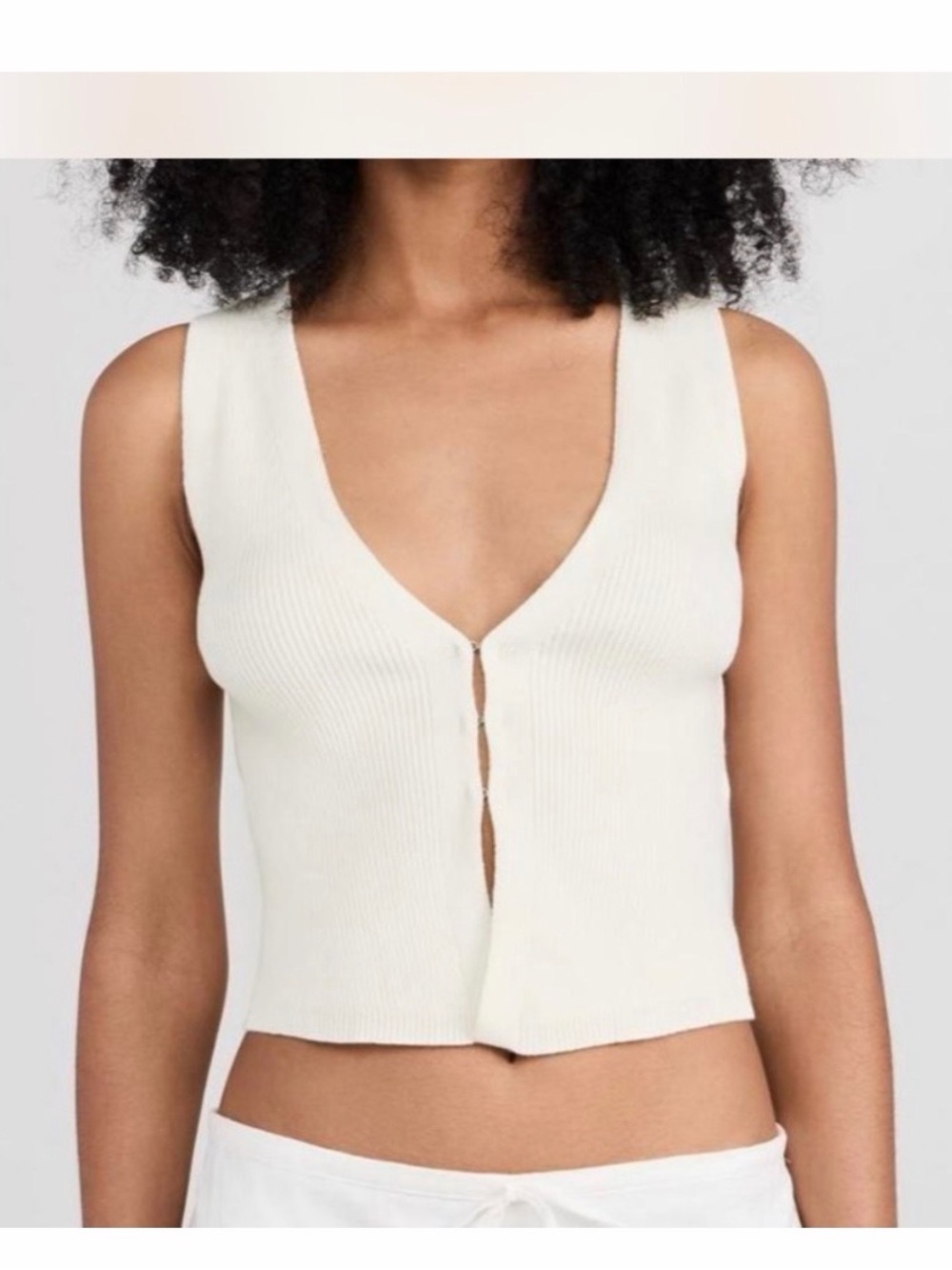 Reformation Cream Ribbed Hook-Front Crop Tank